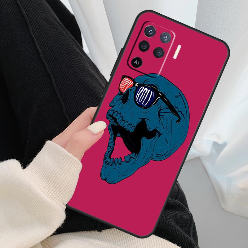 Rock and Roll Skull Case For Oppo A18 A38 A58 A78 A98 A80 A60 A40 A96 A76 A16 A94 A74 A54 A15 A17 A57 A77 A5 Pro