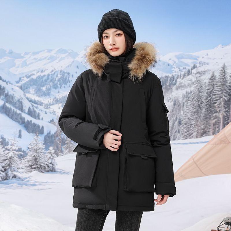 Winter Thickened Warm Workwear Down Cotton Coat with Fur Collar Loose Korean Style Jacket