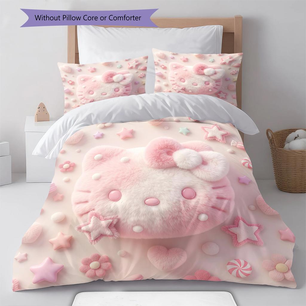 Hello Kitty Pink Pattern Bedding,Quilt Set Quilt Cover Pillowcase Home Birthday Gift(1 * duvet cover + 2 * pillowcase, without core)