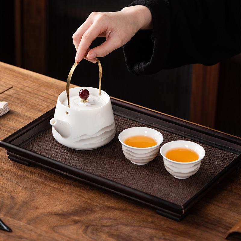 Beam Pot One Pot and Two Cups Suet Jade Porcelain Light Luxury Kung Fu Tea Set Kuaike Cup High-end Brocade Box Gift Box