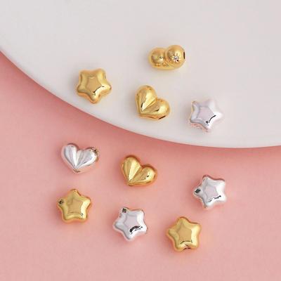 18K Gold Zircon Star Heart Peach Butt Spacer Beads for DIY Jewelry