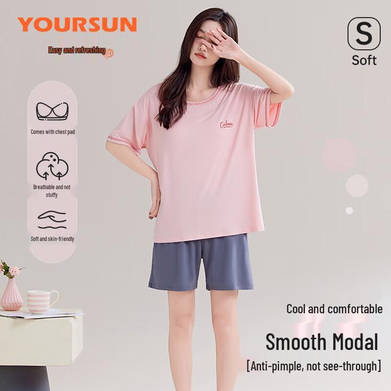 Yiershuang Women s Cool Modal Short Sleeve Pajama Set 2XL