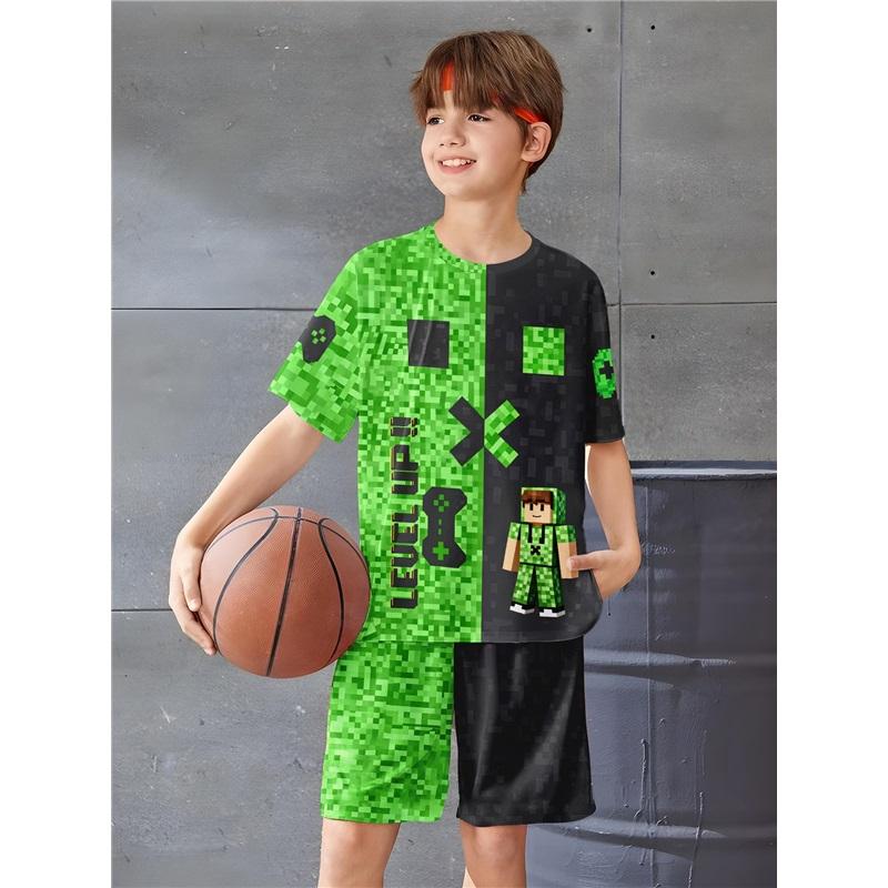Children's Casual Set: Summer Boys' Fashionable Printed Short-Sleeve Shirt and Shorts Set