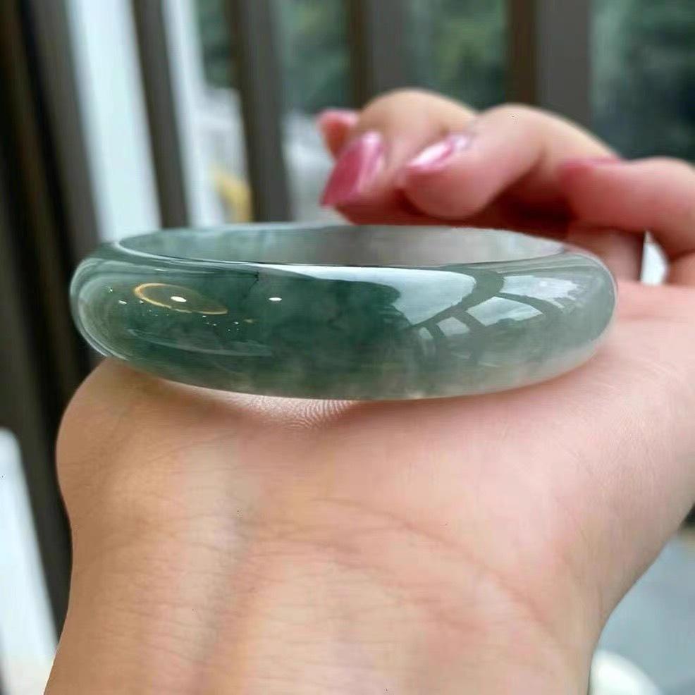 Jade Bangle Women s Ice Green Floral Jadeite Bracelet Gift Myanmar Glutinous Treated Jade Bracelet 55mm