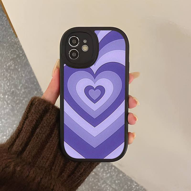 Heart Circle Phone Case Hard Leather Phone Case for iPhone 13 12 Mini 11 14 Pro Max Xs X Xr 7 8 Plus 6 6s Se 2022 Silicone Cover