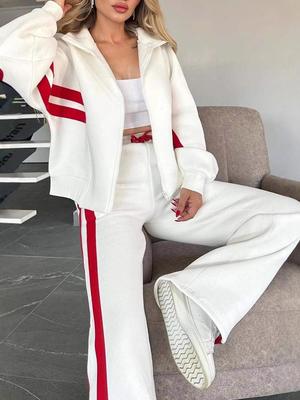 2024 Women's Y2K Striped Zipper Jacket & Pants Set - Autumn Casual Sportswear