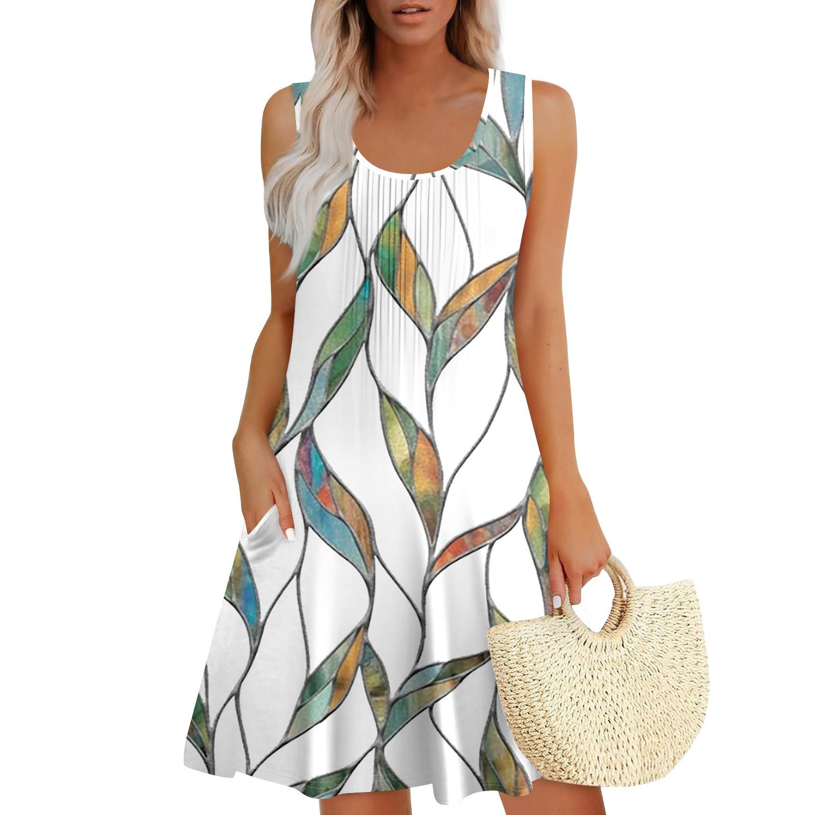 

Womens Summer Dresses Loose Sleeveless Sundresses Dress With Pockets M