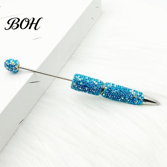 Crystal Diamond Gel Pen Beadable Pens, Bling Rhinestone Beaded DIY Bead Pen, Shaft Set Black Ink Ballpoint Pens for Decorations Office School Supplies