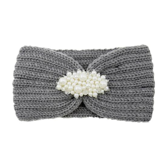 Knitted Headband Soft Stretchy Wide Band Hairband with Faux Pearl Headwrap Winter Hair Accents Solid Color