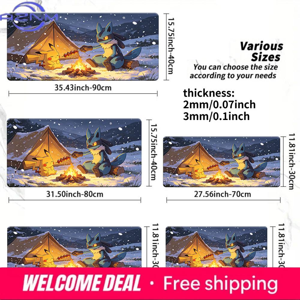 Anime Ash Pikachu Reading Together Gaming Mouse Pad with NonSlip Base 30x80x0.2cm