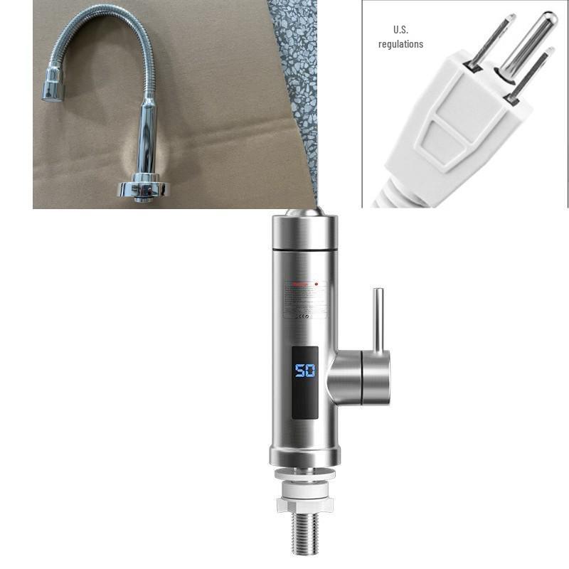 Stainless Steel Instant Electric Water Faucet with Digital Display for Fast Heating - Dual Hot & Cold Use.