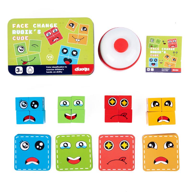 Jeu de Cube Changeant de Visage en Bois: Version Bataille pour Enfants - Défi Parent-Enfant