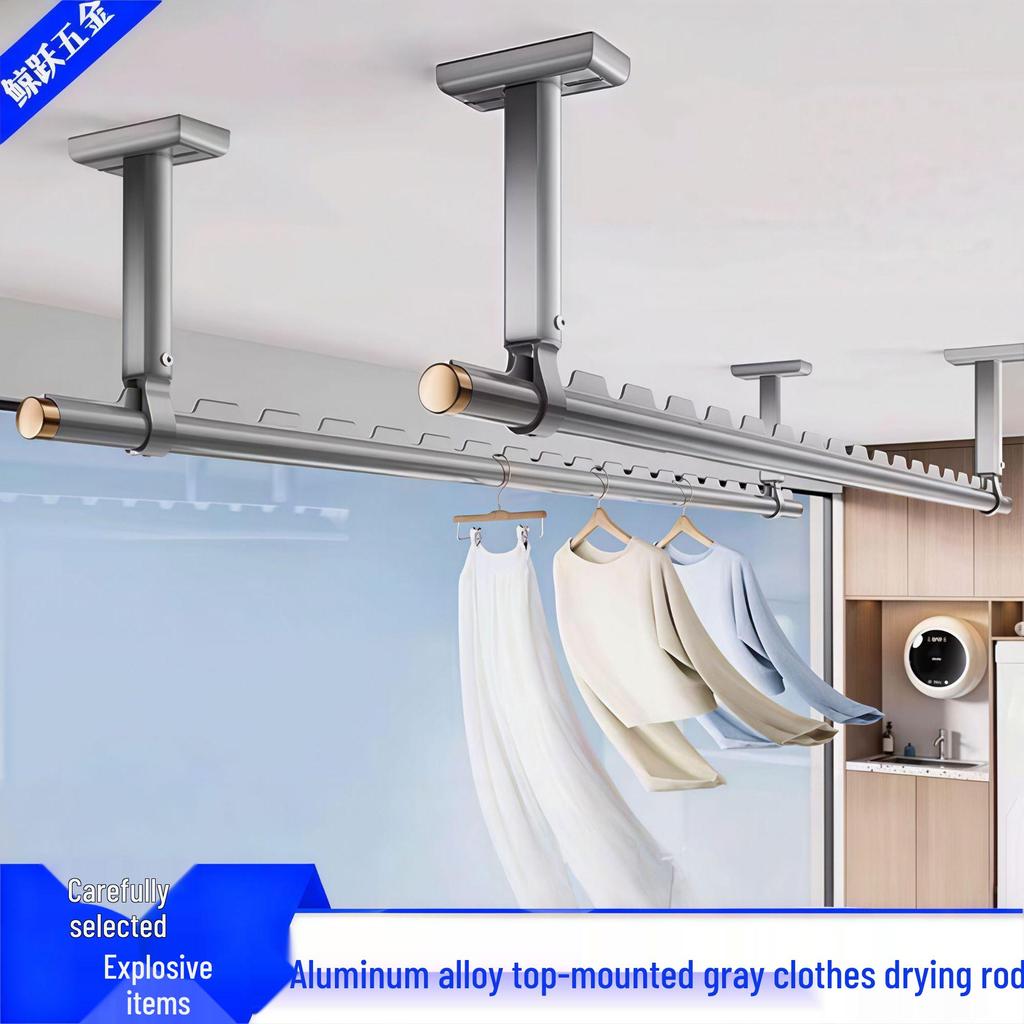 Aluminum Windproof Balcony Drying Rod - Top-Mounted, Hole-Punching Design for Secure Clothes Hanging