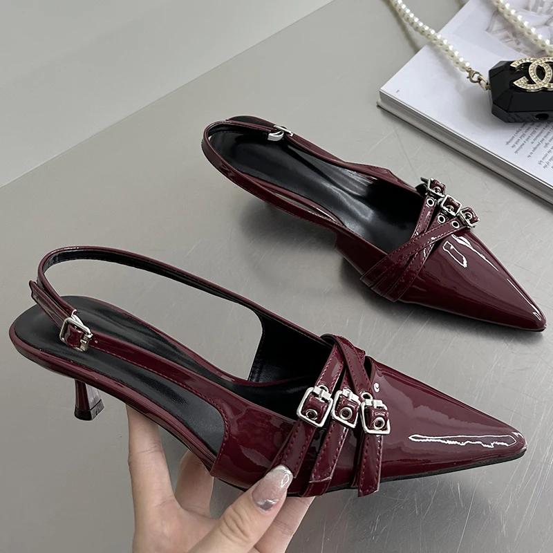 2026 Pointed Toe Shallow Ladies Heels Shoes Female Fashion Slingbacks New in Medium Heels Shoes for Women Footwear Mules