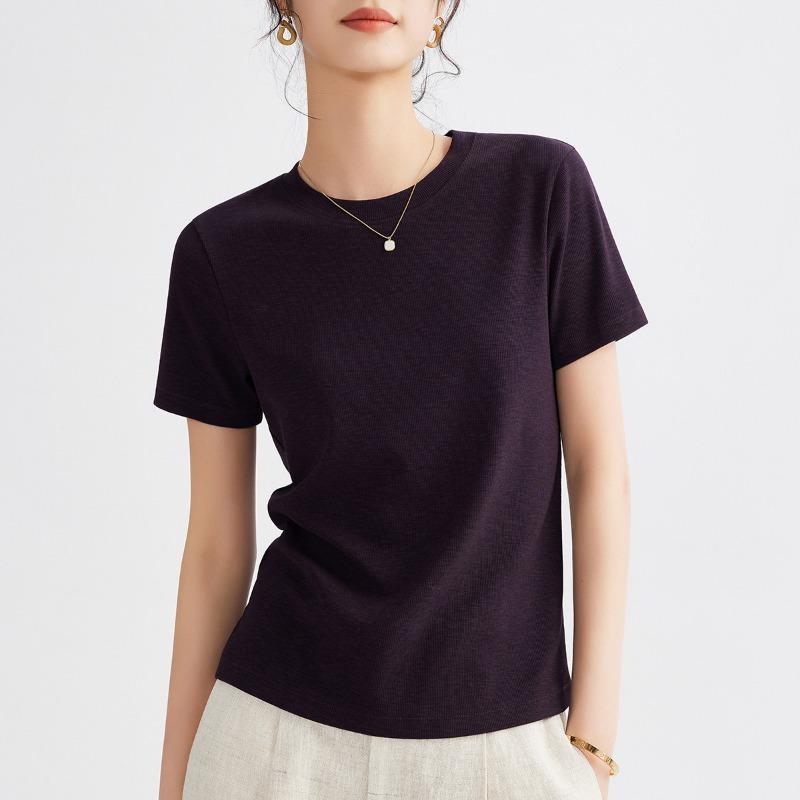 Women's Summer Round Neck Solid Color All New Stretch Top