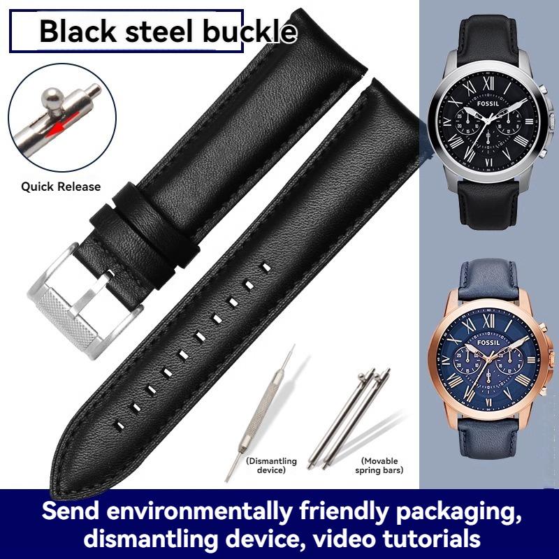 For Fossil Cowhide Leather Strap Men Black Blue Wristband Q Smart FTW1114 ME3110 FS5436 Quick Release Watchband 20mm 22mm 24mm