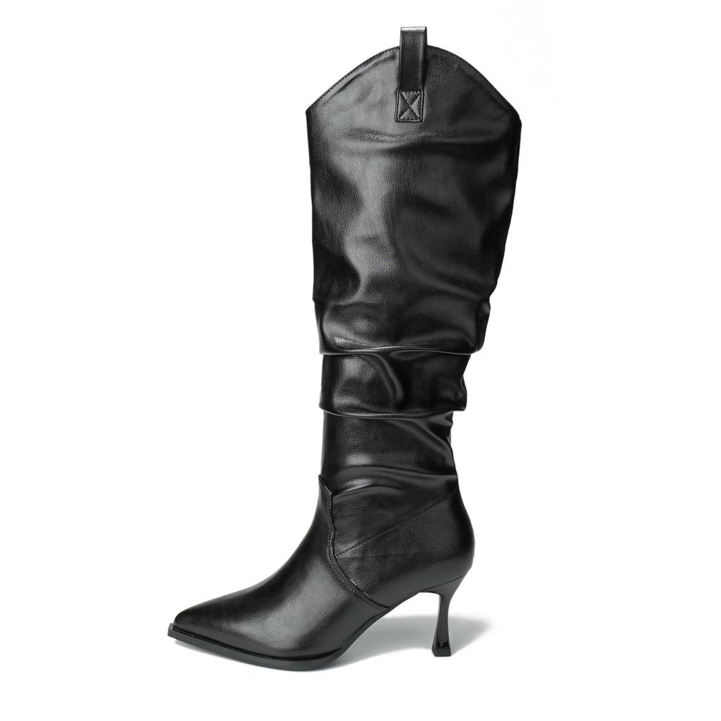 New spot autumn and winter, but knee boots, women's pointed head pleated piled boots, fashionable trouser tube boots, thin heel and high heel