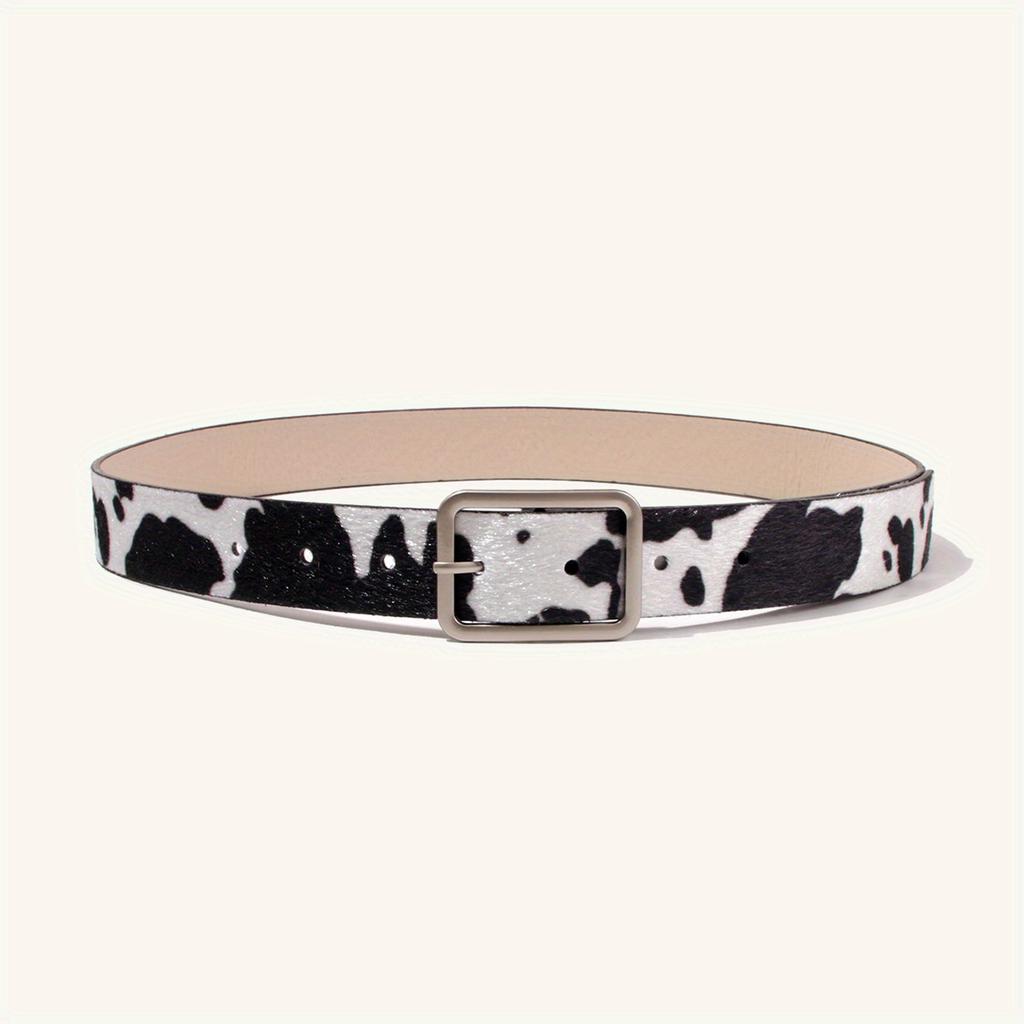1pc Mao Mao Belt Millennium Style Retro Square Buckle Cow Pattern Fake Ma Mao PU Women's Belt Versatile Belt Jeans Pants Belt