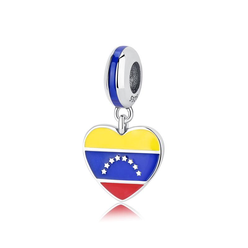 925 Silver Charms Flag Of Venezuela Heart Pendant Beads Fit Original Bracelets Necklaces Jewelry For Women