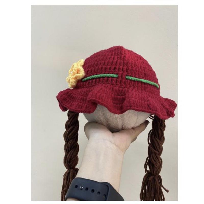 New hand knitted funny woolen hat long horn lace clown pullover hat