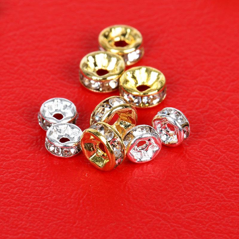 Golden Rhinestone Spacer Beads for DIY Jewelry & Necklace Accessories - Silver Crystal Ring Spacers