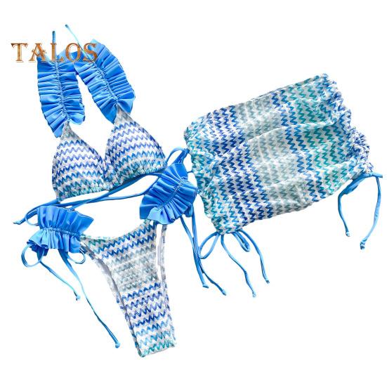 3 sztuk/zestaw damskie bikini dopasowane kolorystycznie sznurowane Halter marszczenie plisowane elastyczne regulowane szybkoschnące miękkie damskie kostiumy kąpielowe kostiumy kąpielowe strój kąpielowy