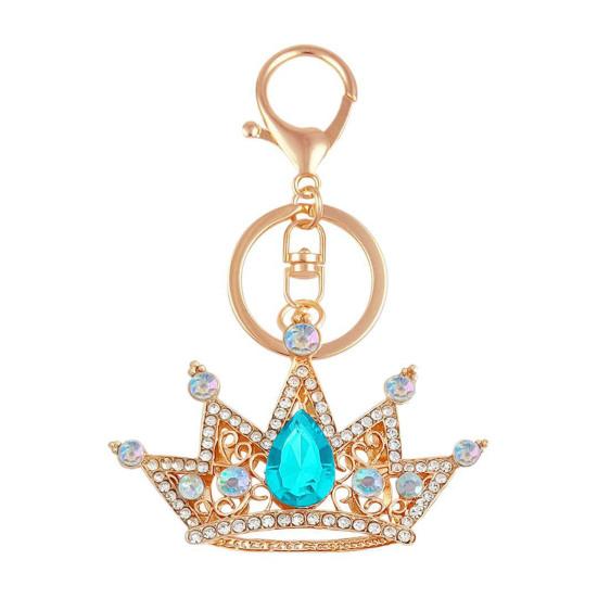 

Keychain Pendant Sparkling Rhinestones Inlaid Crown Design Key Holder with Lobster Clasp Lightweight Car Bag Decoration синій