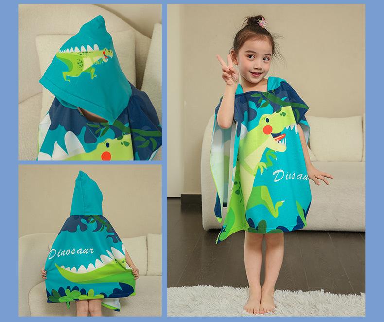 Kids' Cartoon Hooded Bath Towel & Beach Cape - Large Absorbent Bathrobe Cloak