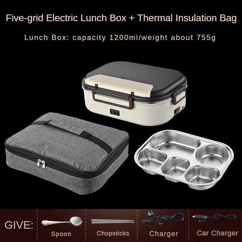 50W Portable Keep Warm Lunch Box with Storage Bag Household Food Grade Stainless Steel Insulation Bento Box 27.5*20.3*9cm