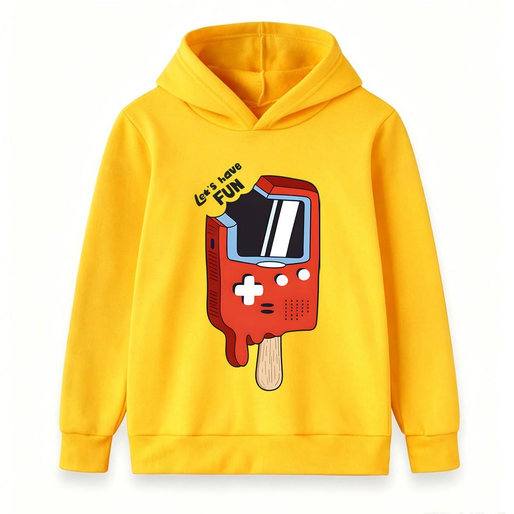 Kids Boys Girls Pullover Hoodie, Funny Gameboy Popsicle Printed Casual Long Sleeve Hooded Sweatshirt, Let's Have Fun Pattern Tops for Game Lovers Chil