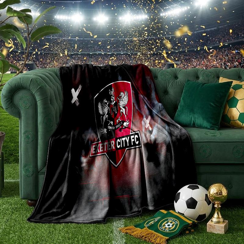 Exeter City Fc Crest Throws Blanket Flannel Blankets Plush for Couch Bed Gifts for Men Women Travel Picnic Blanket Christmas Fan Gifts