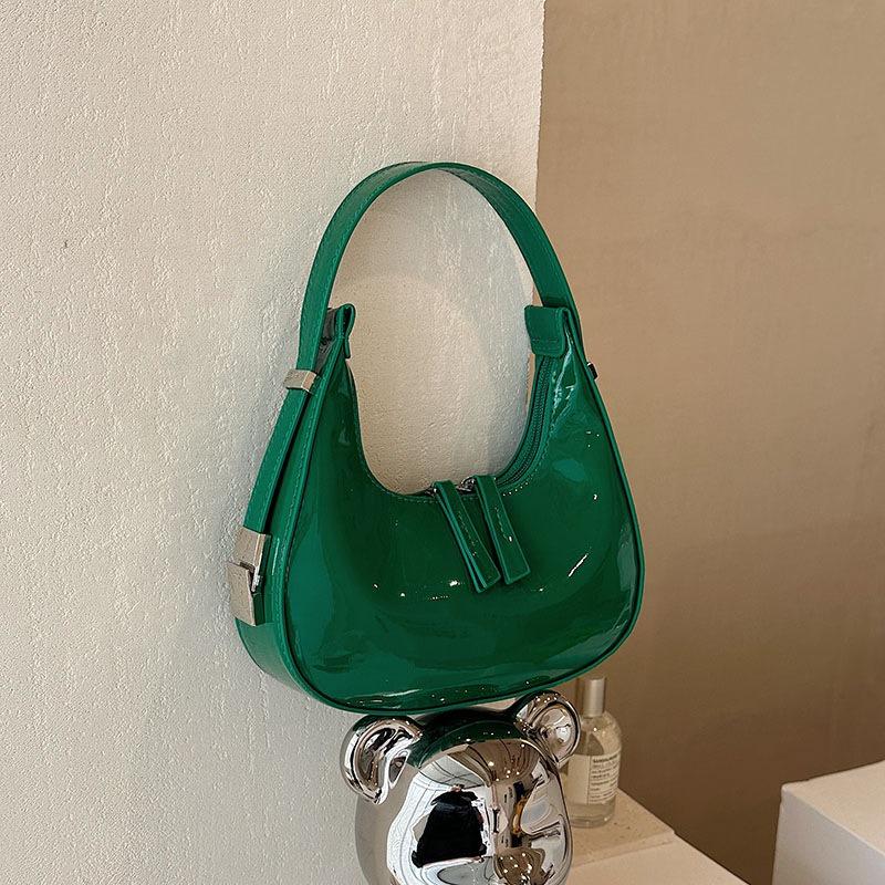 Popular women's bags spring and summer new simple and fashionable glossy shoulder bags underarm bags moon bags