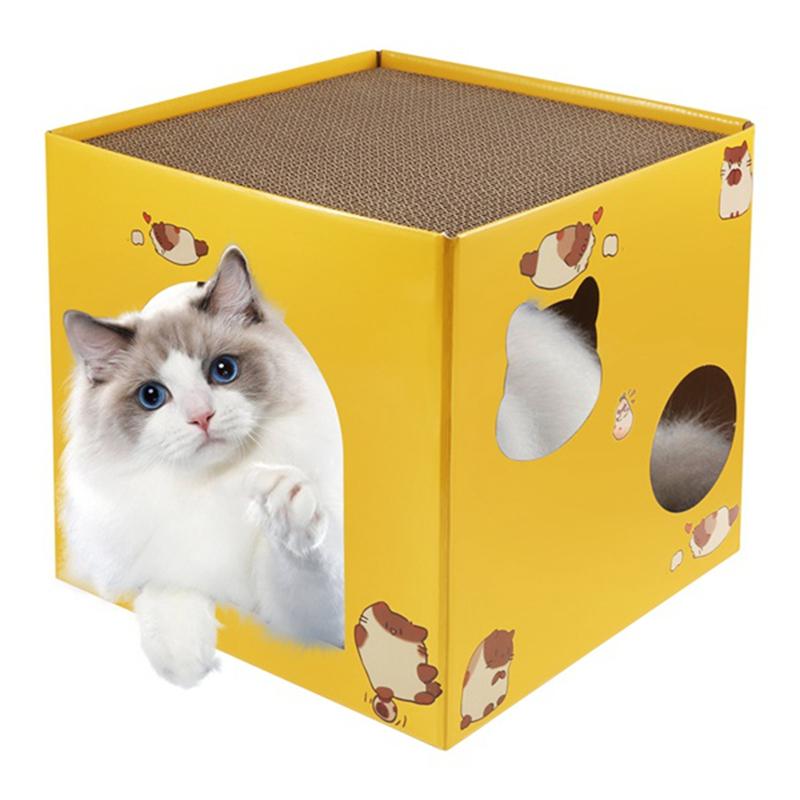 

M-Modern-Cat Cardboard House With Scratch Pads Corrugated Cardboard Bed Cat Box Cats Bed For Cat Small Animals Bunny Indoor