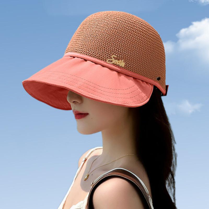 Women's Large Brim Black Sun Hat - UV Protection Summer Beach Fisherman Hat