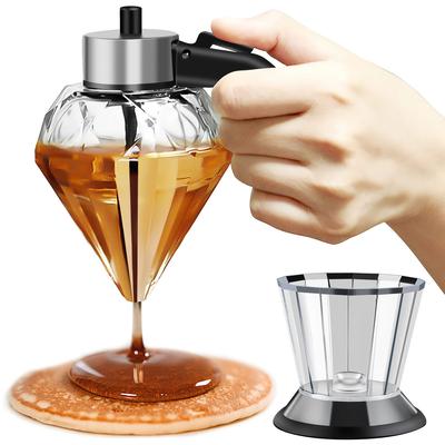 Dispensador de Miel de Vidrio Diamante 200ml Dispensador de Aceite con Soporte Botella de Aceite Vinagrera de Vidrio para Vinagre y Salsa Utensilio de Cocina