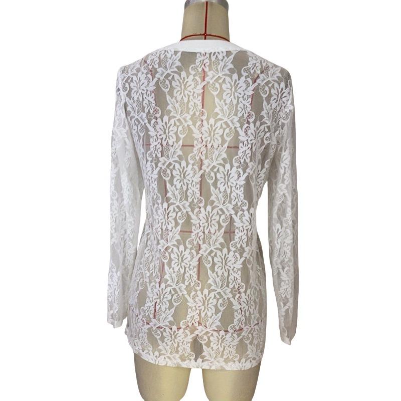 Autumn and Winter Women's Elegant Fashion Lace Hollow Splicing Long Sleeve Jacket