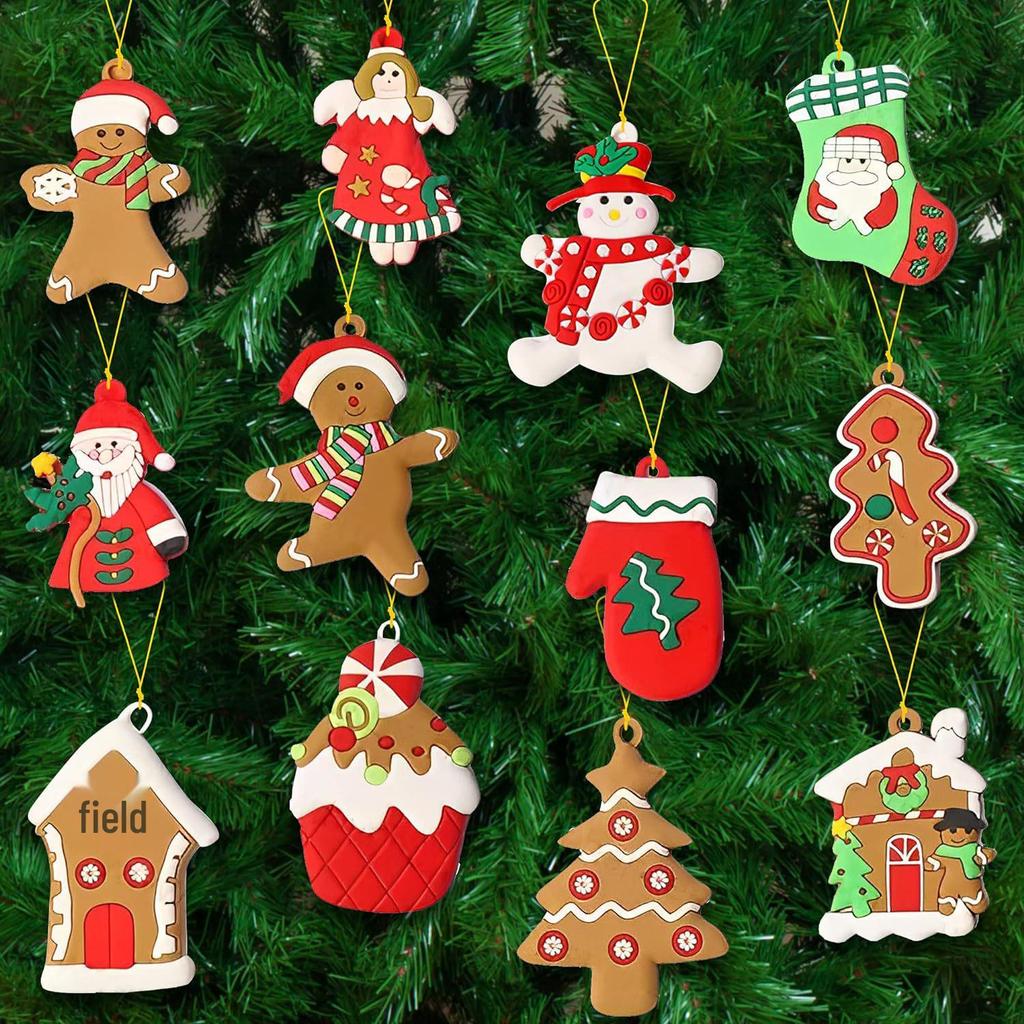 12 PVC Gingerbread Man Ornaments for Christmas Tree, Kitchen Decoration, and DIY Accessories.