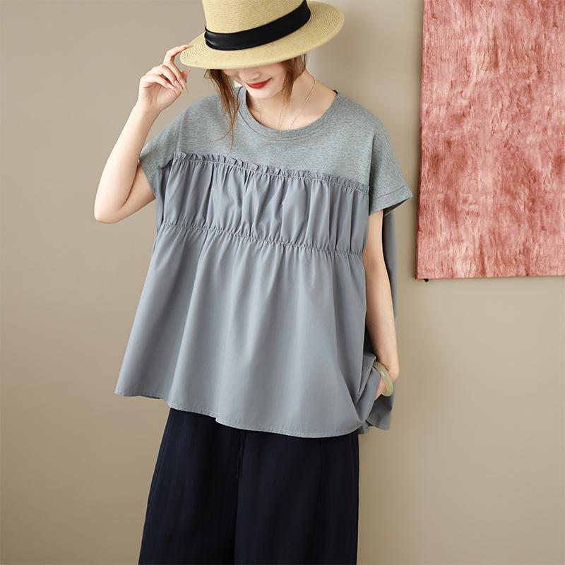 DIMANAF 2026 Plus Size Summer Women T-Shirts Casual Lady Tops Tunic Solid Shirt Oversize Loose Tees Cotton
