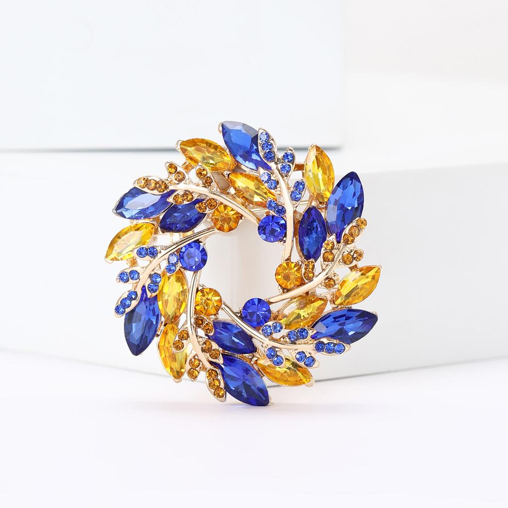 Classical Olive Branch Circle Badges for Women Crystal Round Flowers Party Office Brooch Pins Gifts