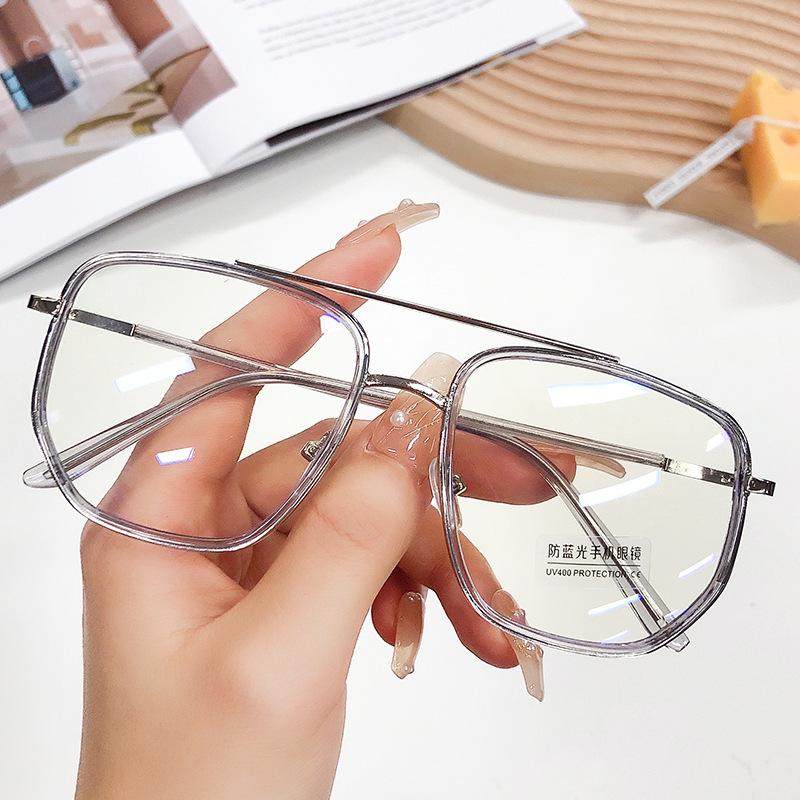 

Анти-синие плоские очки мужские и женские ретро многоугольные очки с двойной перекладиной можно оснастить оправами для миопии 2046 White flat anti-blue lens