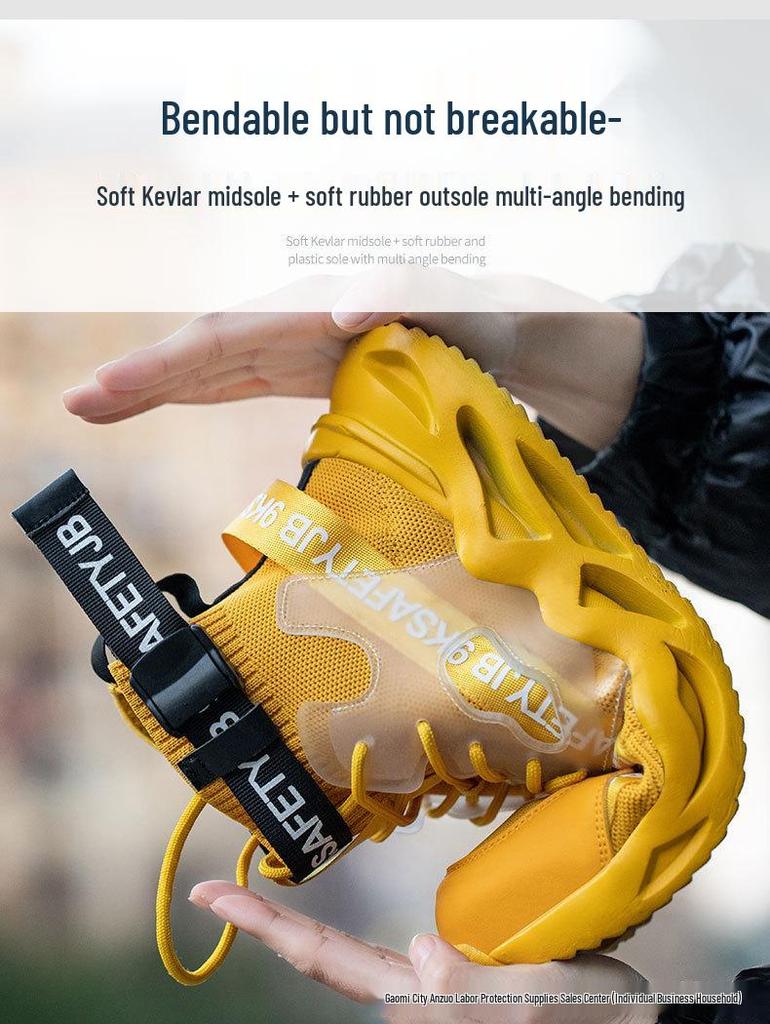 All-Season High-Top Safety Work Shoes: Anti-Smash, Anti-Puncture, Lightweight, Elastic Shock Absorption, Breathable Fly-Knit Design