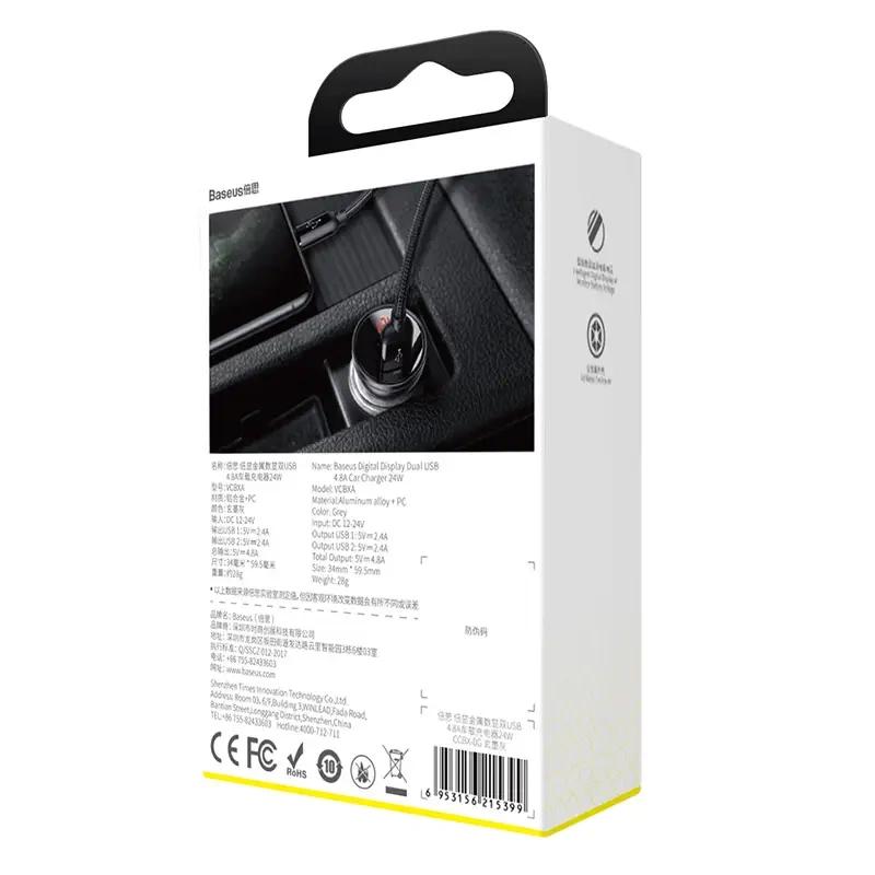 Baseus Autoladegerät mit Display, 2x USB, 4,8A, 24W (Silber)