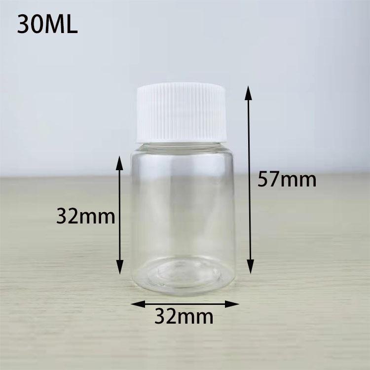 30, 100, 250 ml transparente PET-Weithalskapselflasche mit versiegeltem Deckel