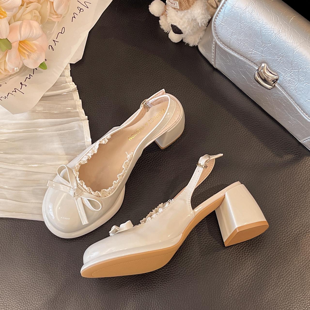 Fashion Sweet Bowknot Patent Leather Mary Jane Shoes Women 2025 Summer Pointed Toe High Heel Sling Back Pumps Fashion Party Dress Shoes 34 7219₽