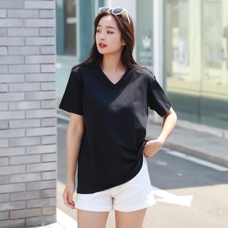 

New Women s Loose V-Neck No-Bra Top - Korean Casual T-shirt M чёрный