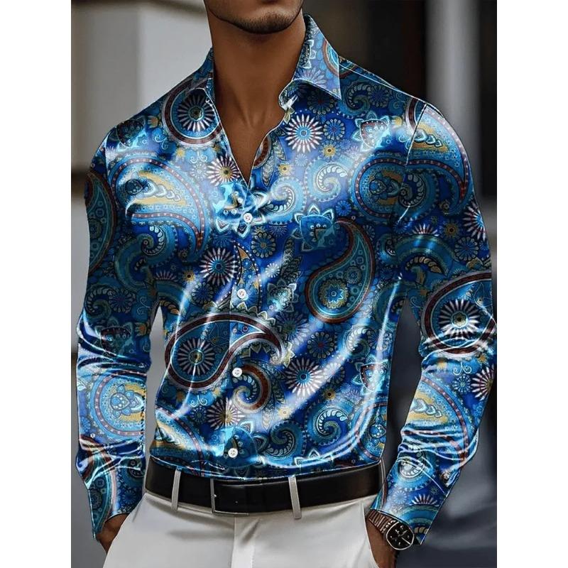 Men's Shirt 3D Vintage Chain Print Polyester Fabric Outdoor Street Long Sleeve Button Clothing Fashion Street Style Design
