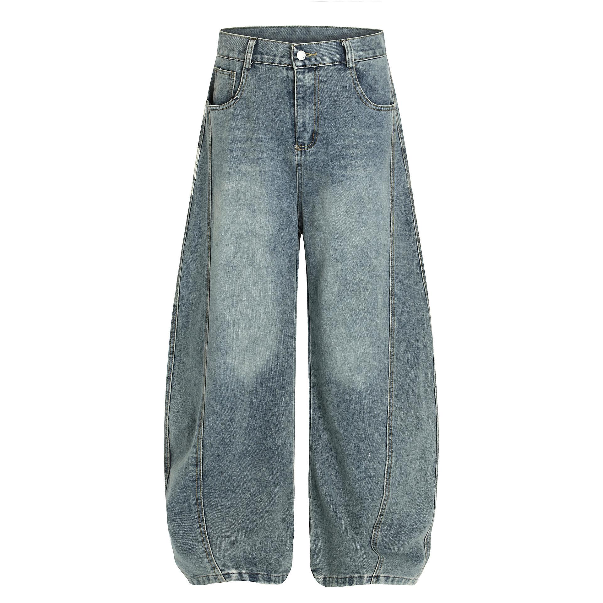 Men s autumn American high street retro washed jeans men s vibe scimitar wide-leg pants S