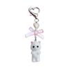 Heart Shape Keyring Flocked Cat Pendant Keychain with Bowknot Decor Heart Shape Fashionable Hanging Ornament for Wallet Backpack