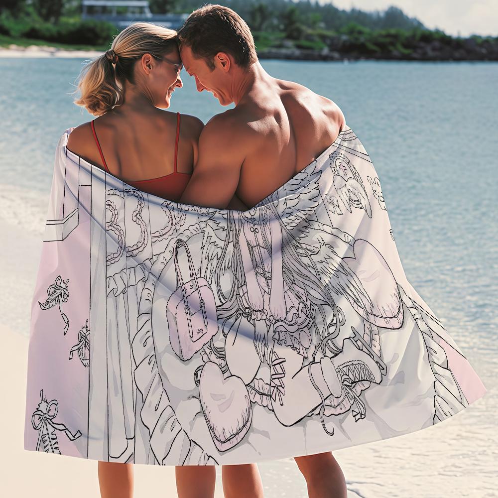 Anime Angel Girls Kawaii Towel Quick Dry Absorbent Beach Towel for Sports, Fitness, Swimming and Outdoor Activities