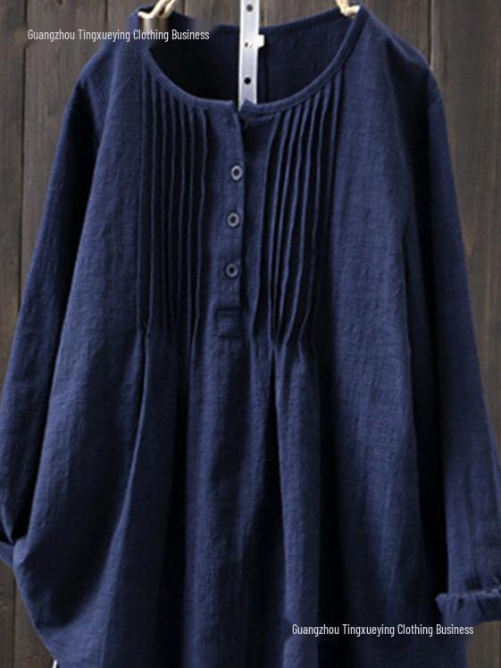 2026 Women's Cotton Linen Long Sleeve Shirt - Versatile Solid Color for Autumn